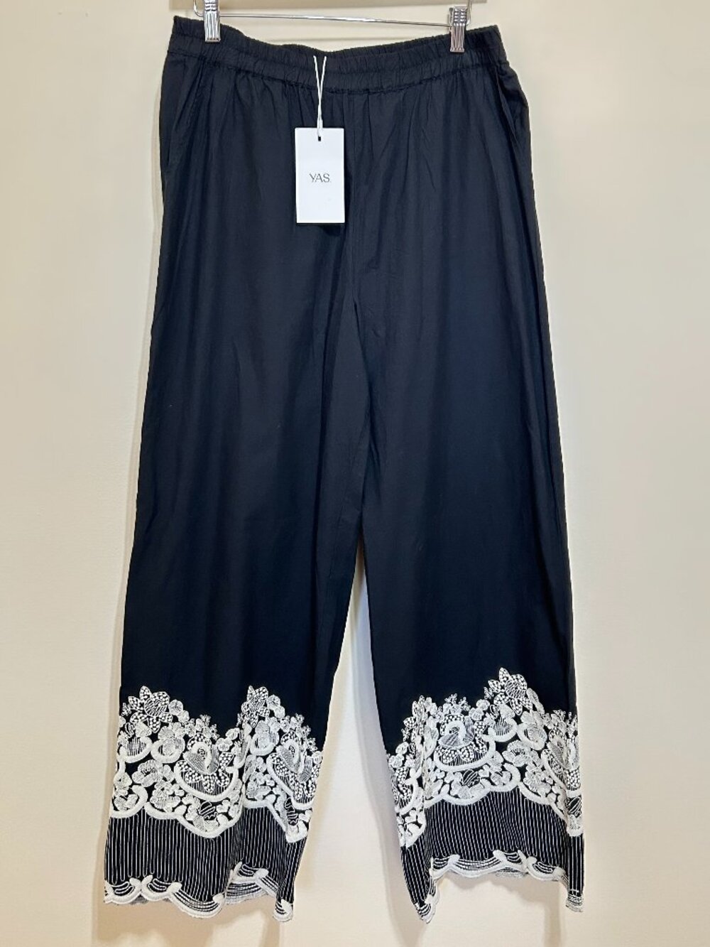 NWT Y.A.S. | Yasrami High-Waist Wide-Leg Trouser Black/W Birch Size 8